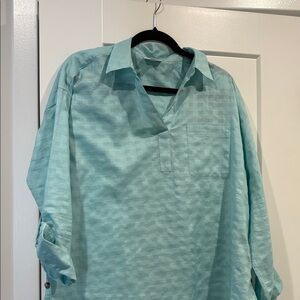 Woman’s Light Aqua Pullover Shirt with Chest Pocket